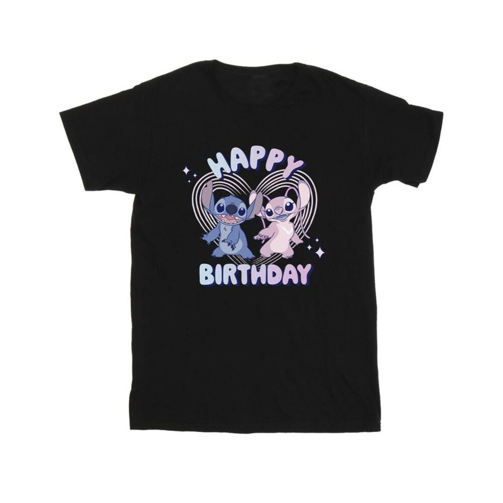 Lilo & Stitch Girls Cotton Happy Birthday T-Shirt / Black
